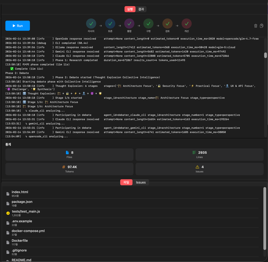 실행 탭 - 진행 상황 전체